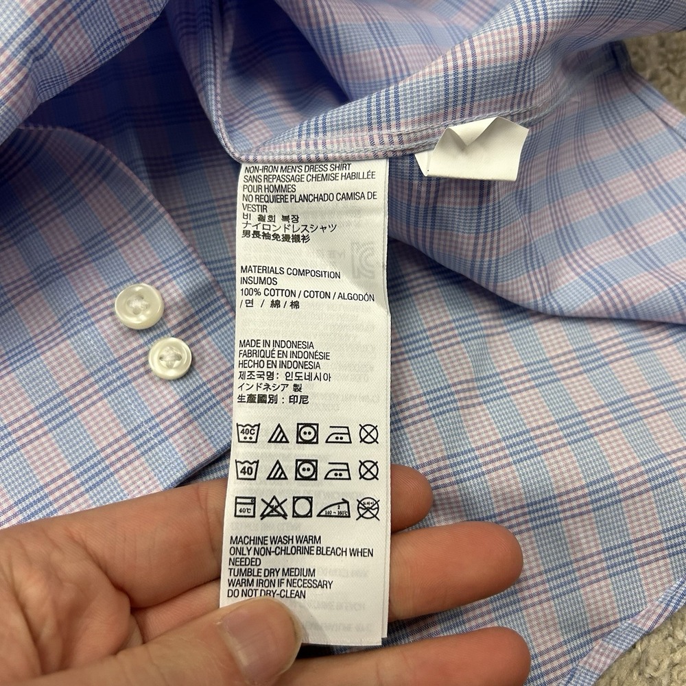 Kirkland Dress Shirt Mens 20 36/37 Tailored Fit Blue Pink Long Sleeve New - Picture 9 of 9